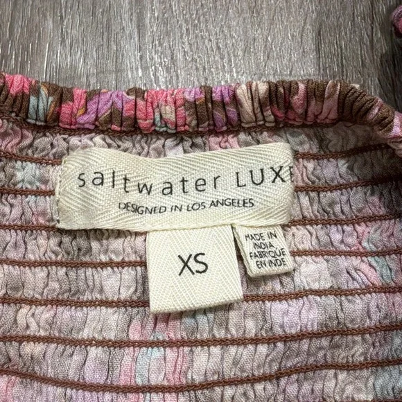 Saltwater Luxe Layla Floral Puff Sleeve Smocked Peasant Mini Dress sz XS Pink - Picture 7 of 11